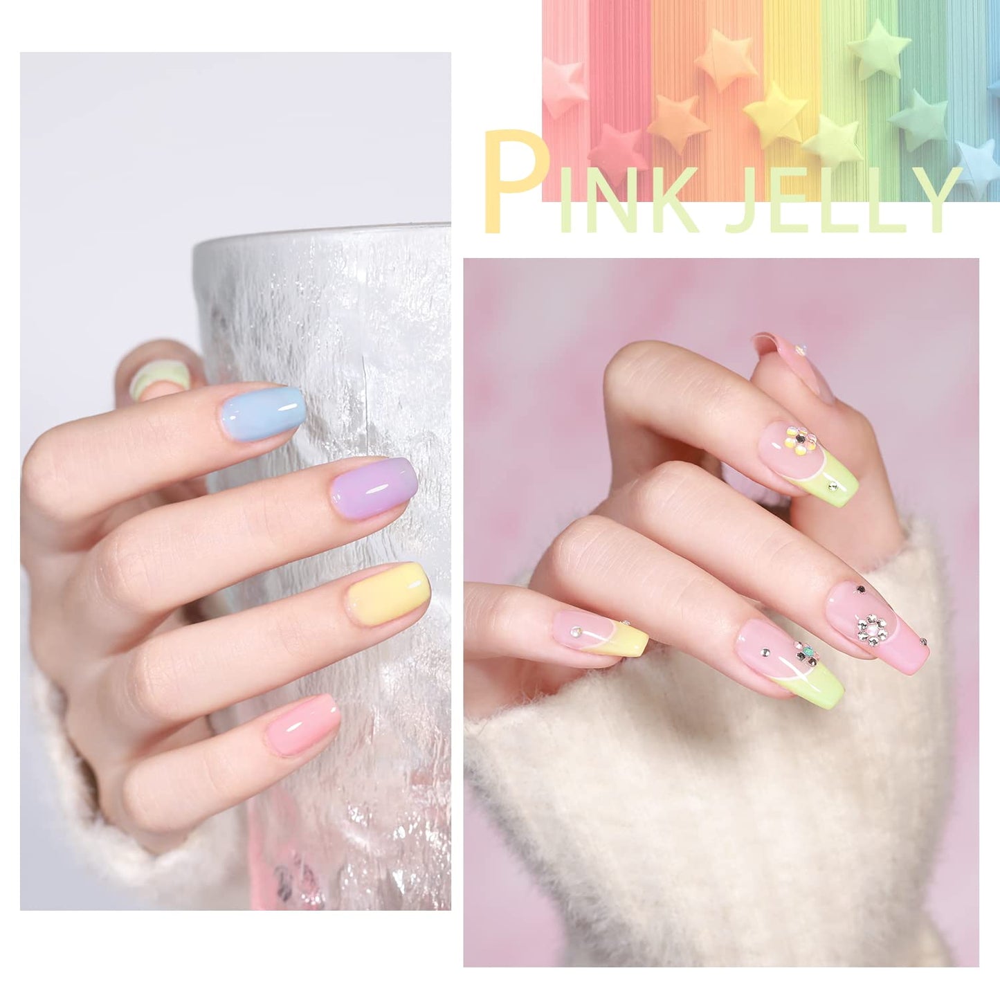 Jelly-Pastel Gel Nail Polish Set - 10 Pcs Pink Nude Gel Polish Set with Summer Yellow Blue Colors - DIY Soak Off Nail Lamp - Easter Decoration Gifts for Women - Manicure Kit-BrightBean Baby