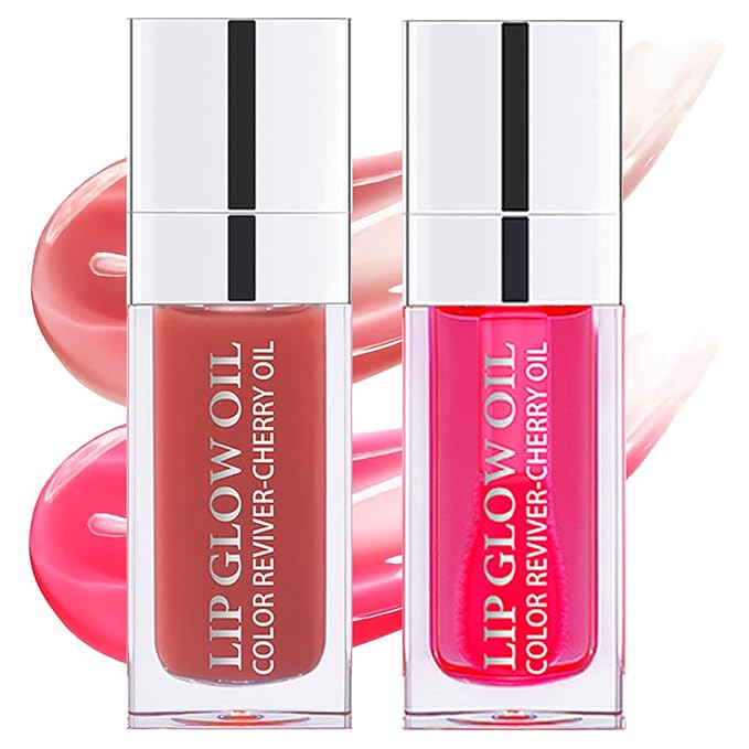 Yasovigi Hydrating Lip Oil Plumping Lip Tint Moisturizing Lip Gloss, Transparent Lip Balm Care Stick Nourishing Repairing Non-sticky, Moisture&Lighten Lip Lines (Cherry + Rosewood)-BrightBean Baby