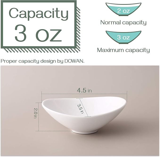 DOWAN Ceramic Dip Bowls, 3 oz 8 Pack Dipping Bowl, Mini Serving Bowls for Side Dishes, Sushi Soy Sauce Dish, Gravy Boat Porcelain Dipping Sauce Cups for BBQ and Party Dinner, Soft White