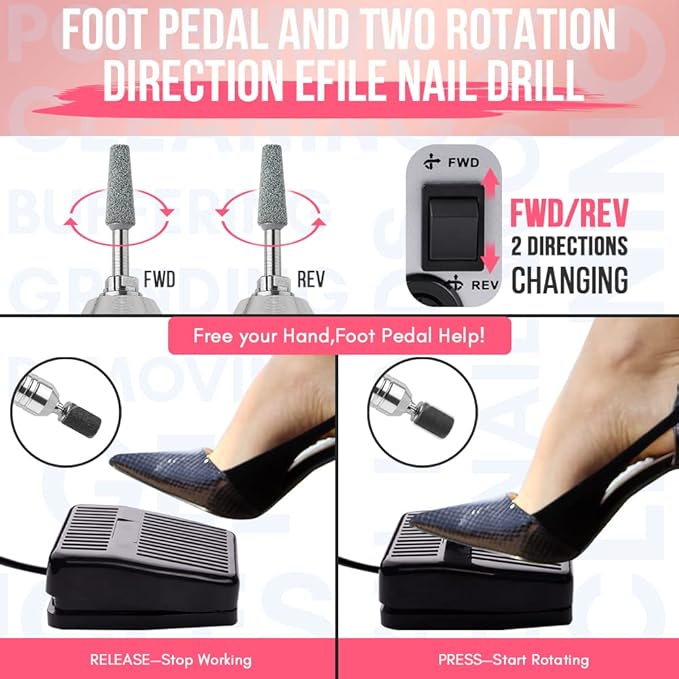 Makartt Nail Drill - Portable Electric Nail File Machine Geneviere E File Pink JD700 Professional 30000RPM Manicure Drill for Acrylic Nails Poly Nail Gel Polish Beauty Gift-BrightBean Baby