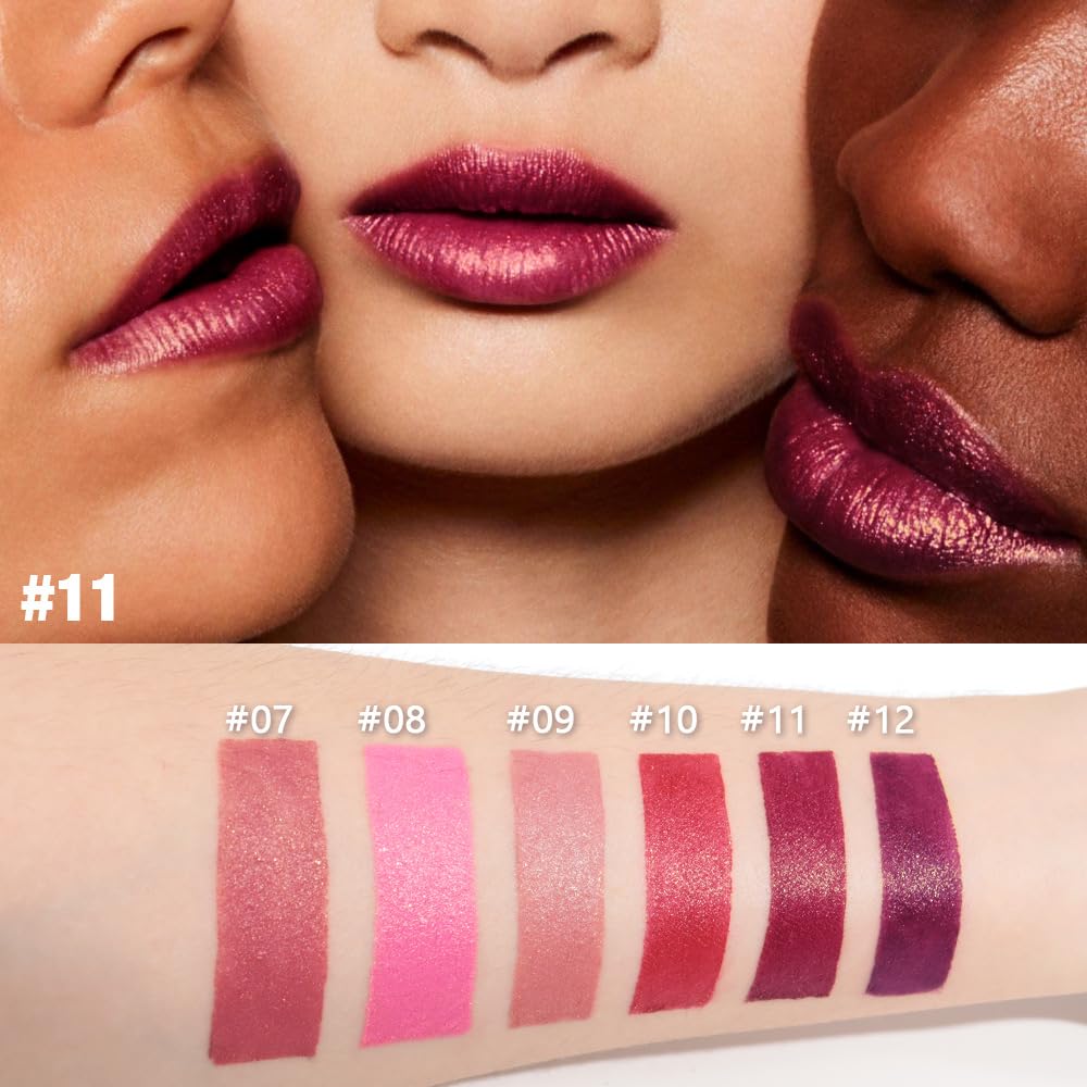 Plum Metallic Lipstick for Women,Lightweight Shimmer Frosted Lipstick,Glitter Lip Gloss Stain Long Lasting Waterproof Smudge Proof 24 Hour Full Coverage Lip Makeup,Vegan-BrightBean Baby