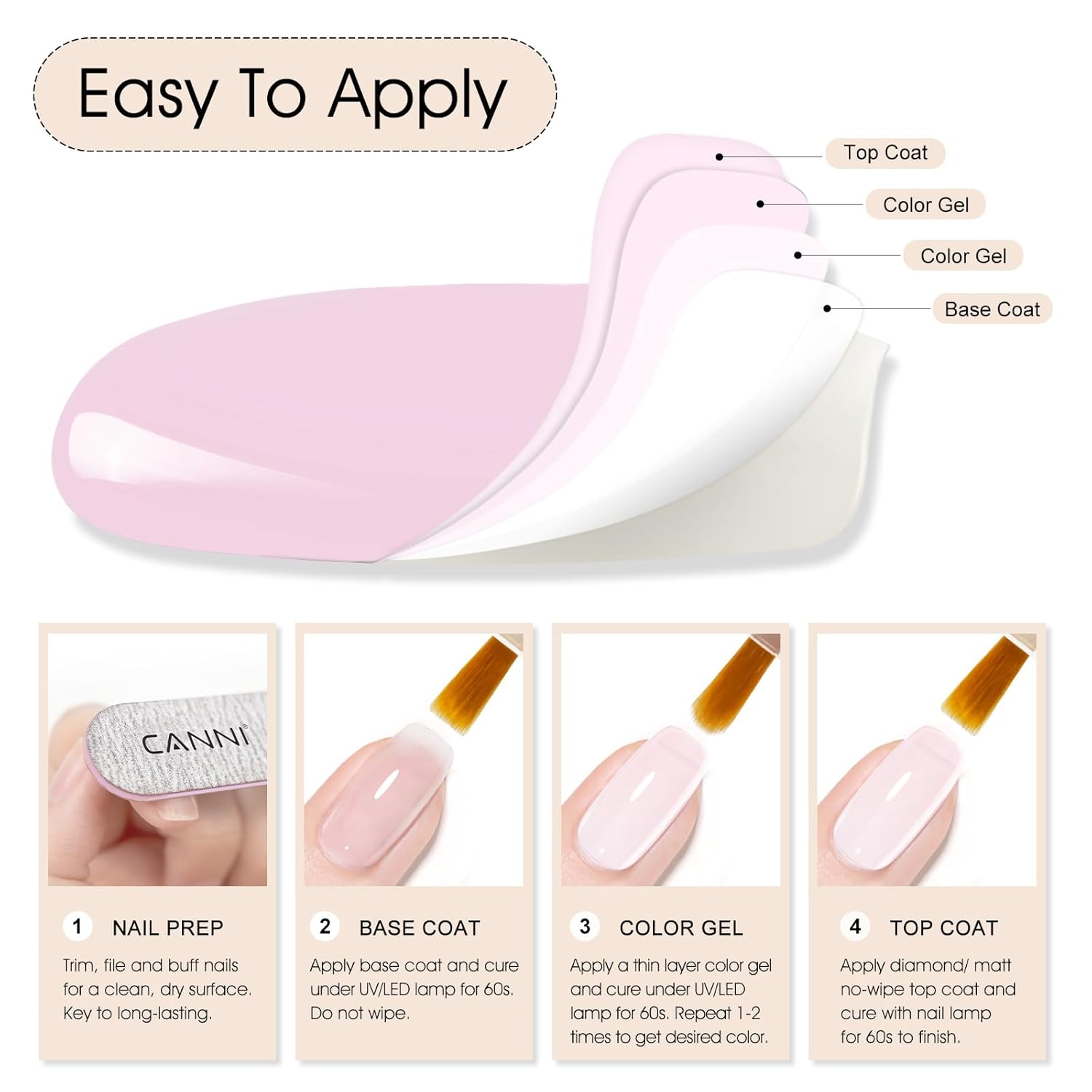 CANNI Soft Pink Jelly Gel Polish – 9ML Translucent Sheer Nude Soak-Off UV/LED Gel Nail Polish for DIY Manicure or Salon Use-BrightBean Baby