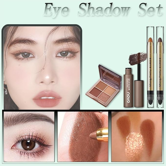 All-In-One And Portable Beginner Makeup Kit, Including Mascara, Eyeshadow Pencil, Eyeshadow Palette, Beauty Brush Set, Eyebrow Shaping Set And Other Props-BrightBean Baby