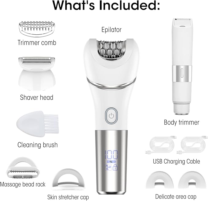 Epilators Hair Removal for Women-2 in 1 Eletctric Razors for Women,Dual Head Bikini Trimmer for Pubic Hair/Lady Facial Razor,Cordless Epilator Body Shaver for Smooth Wet/Dry Shaving,Led Light-BrightBean Baby