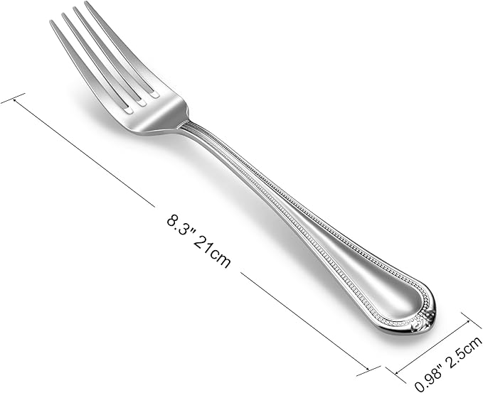 KEAWELL Pearl Edge 4-Piece Premium Fork Set, 18/10 Stainless Steel, Fine Silverware with Mirror Finish, Dishwasher Safe (4, 8" Dinner Forks)