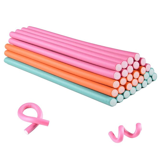 30PCS 9.45" Flexible Curling Rods,Heatless Twist Soft Foam Hair Rollers Home Use for Women Girls Long and Short Hair to Sleep in, (0.55 x 9.45 Inch, 3 Colors)-BrightBean Baby