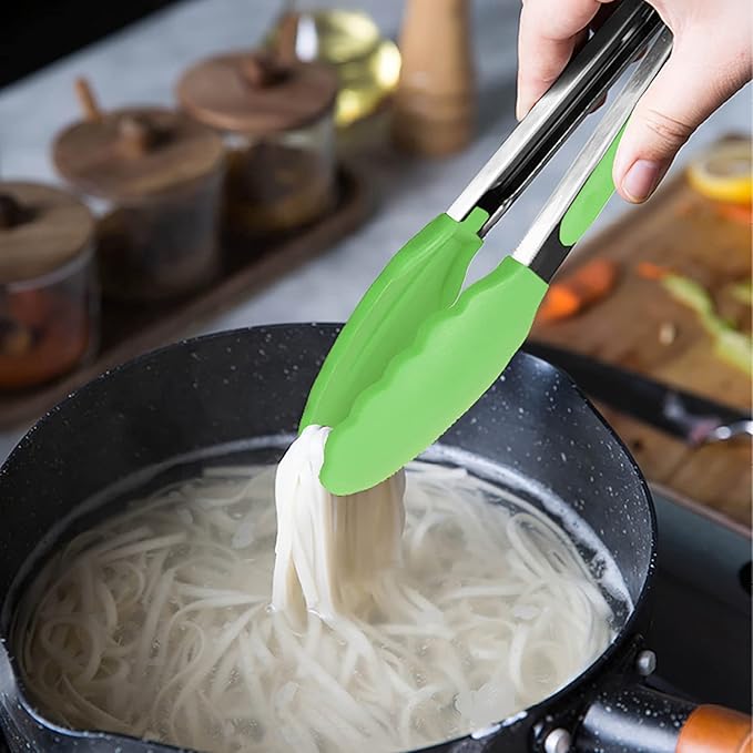 Mini Tongs with Silicone Tips 7 Inches Silicone Cooking Tongs, Set of 3 (Green)