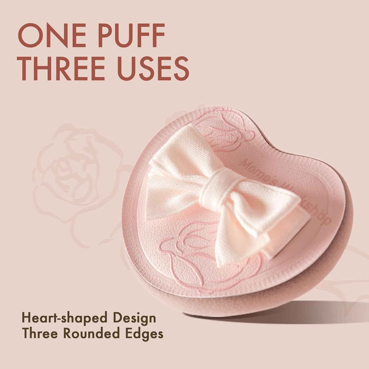 Heart-Shaped Makeup Sponge,Firm Bounce Rubycell, Foundation Sponge with Bow Tie Strap, for Precision Blending of Concealer/Cream Products, 3-Colors,Travel Friendly & Reusable & Storage Case-BrightBean Baby