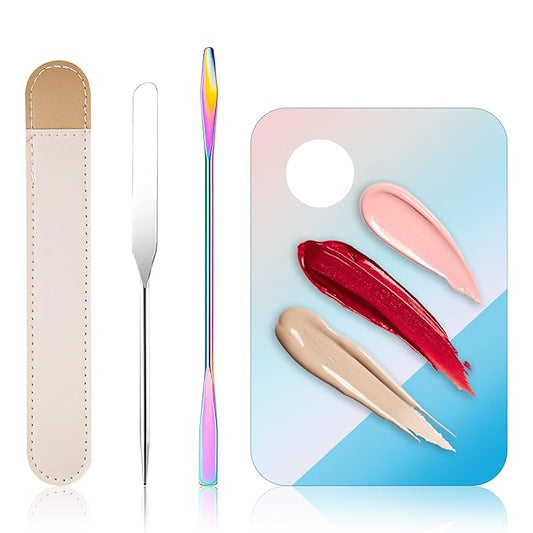 Makeup Spatula Korean Set, Senbos Professional Acrylic Makeup Palette with 2 Pcs Spatula Tool, Tray Apply for Foundation Eye Shadow Lipsticks Nail Art Pigment Blending Set with Leather Covers-BrightBean Baby