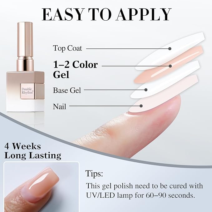 Double Rhythm Translucent Gel Polish Sheer Neutral Natural Light Milky Same Color Same Bottle 15ML Jelly Nail Polish Nail Art DIY at Home (Milky Nude Purple-A1414)-BrightBean Baby
