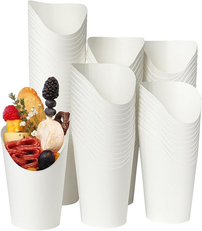 CAMKYDE 100 Pcs French Fries Holder, 12oz Disposable Paper French Fry Cups White Charcuterie Cups for all Occasions (12oz, White)