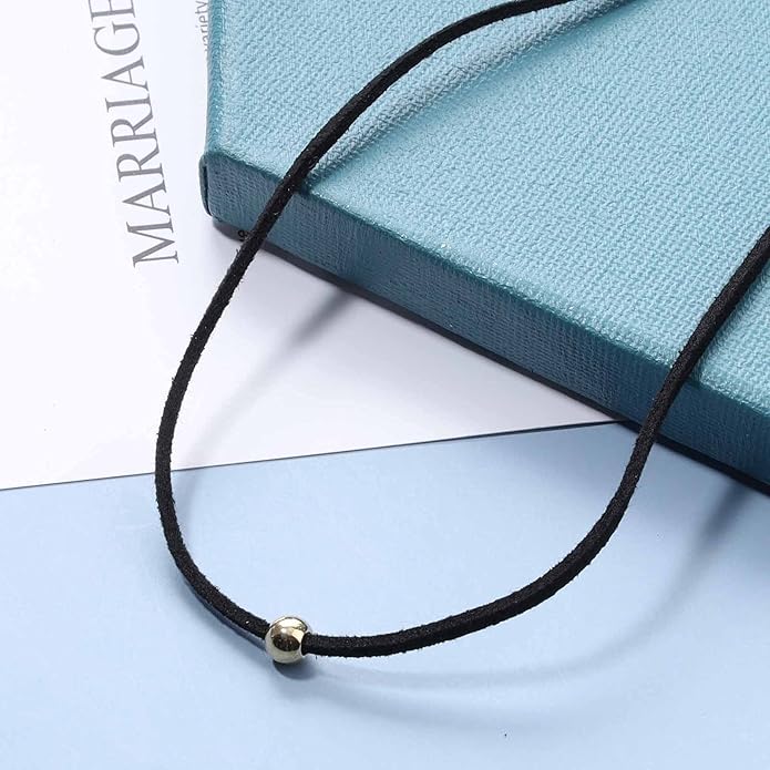Boho Leather Choker Necklace Thin Black Suede Velvet Necklace Chain Vintage Minimalist Beaded Necklace 90s Chain Jewelry for Women Gifts-BrightBean Baby