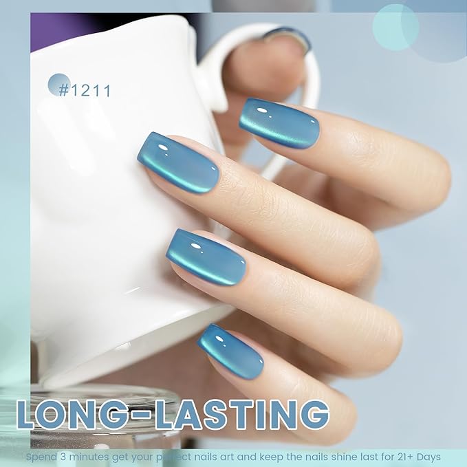 RARJSM Aurora Mermaid Cat Eye Gel Nail Polish Set 6pcs Reflective Pink Purple Green Blue Diamond Ceramic Glitter Glass Cateye Gelpolish with Magnet Stick 7.5ml Curing Requires Soak Off for Home Salon-BrightBean Baby