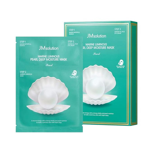 JMsolution Marine Luminous Pearl Deep Moisture 3 Step Skin Care Face Mask - Korean Skincare Facial Mask - boosting Brightening Moisturizing-10 Sheets for Dry Skin-BrightBean Baby