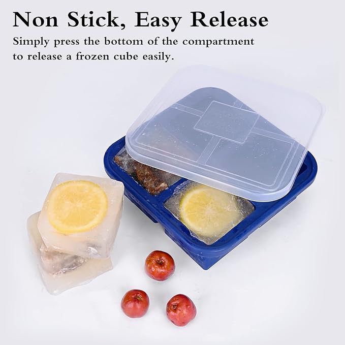 1 Cup Silicone Freezer Molds 2 Pack Silicone Freezer Tray with Lid Make 8 Perfect 1-Cup Portions - Easy Release Molds for Food Storage & Freeze Soup, Broth, Stew or Sauce