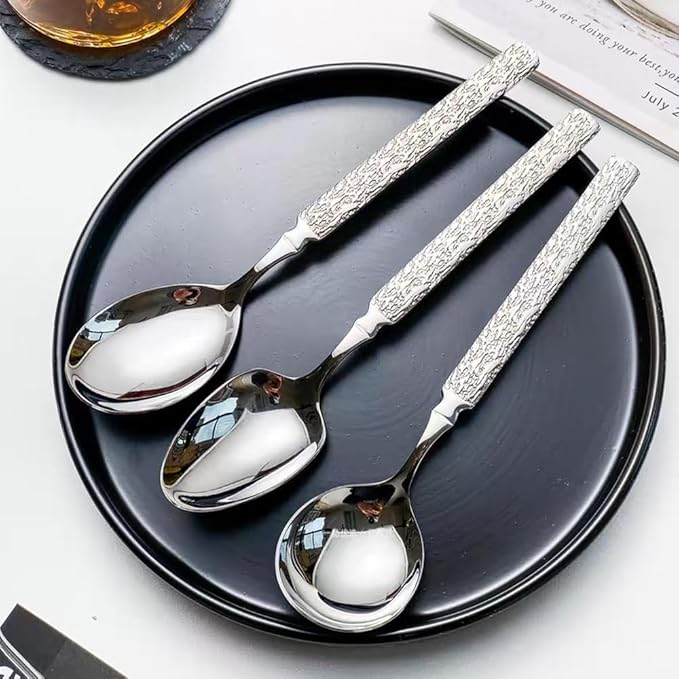 Thickened Stainless Steel Dinner Spoons with Hammered Edge,Serving Spoon Set,Heavy Table Spoons for Dinner, Party Wedding,Set of 4