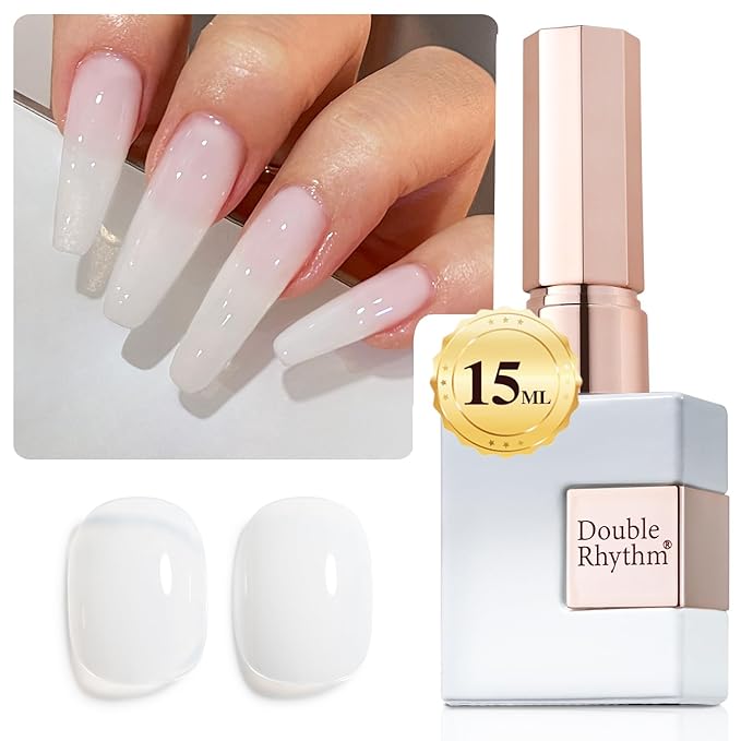 Double Rhythm Translucent Gel Polish Sheer Neutral Natural Light Milky Same Color Same Bottle 15ML Jelly Nail Polish Nail Art DIY at Home (Milky White-A1367)-BrightBean Baby