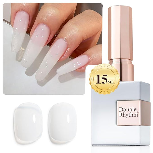 Double Rhythm Translucent Gel Polish Sheer Neutral Natural Light Milky Same Color Same Bottle 15ML Jelly Nail Polish Nail Art DIY at Home (Milky White-A1367)-BrightBean Baby