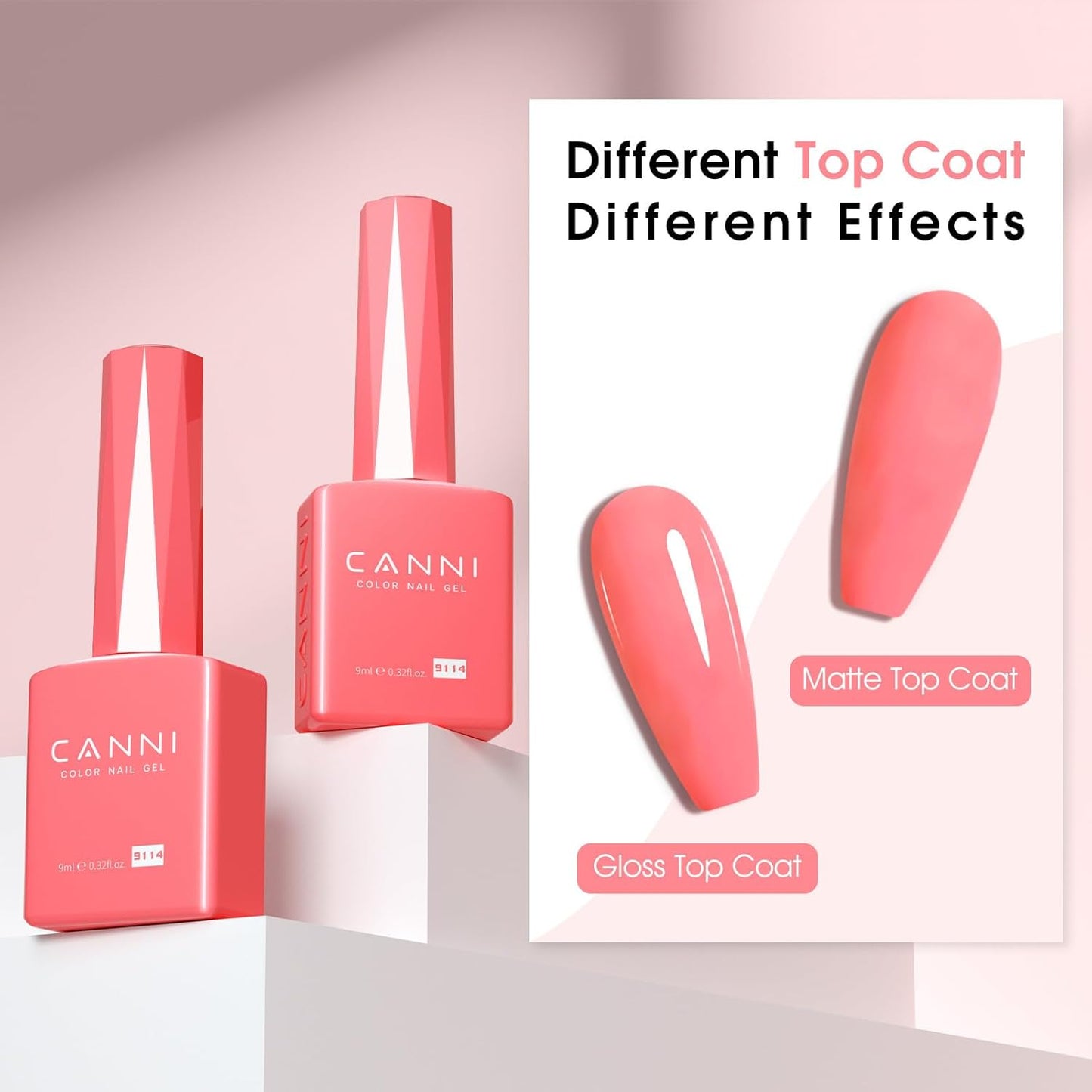 CANNI Pink Gel Nail Polish – 1pc 9ML Hot Grapefruit Pink Color, Soak Off UV LED Gel, High Gloss for French Manicure, DIY Nail Art & Salon Use-BrightBean Baby