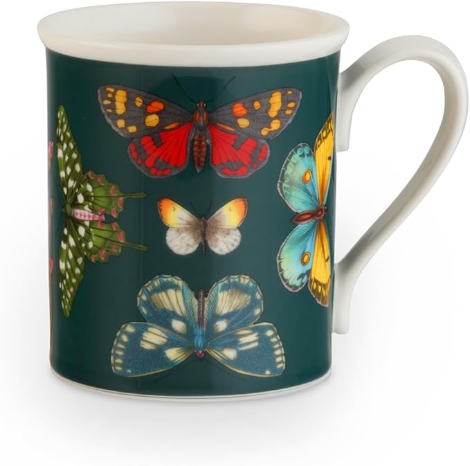 Spode Botanic Garden Harmony 14 oz Tankard Mug, Assorted Butterflies - Embossed Earthenware Coffee Cup, Dishwasher & Microwave Safe - Botanical Tea Cup for Spring Tableware (Green)