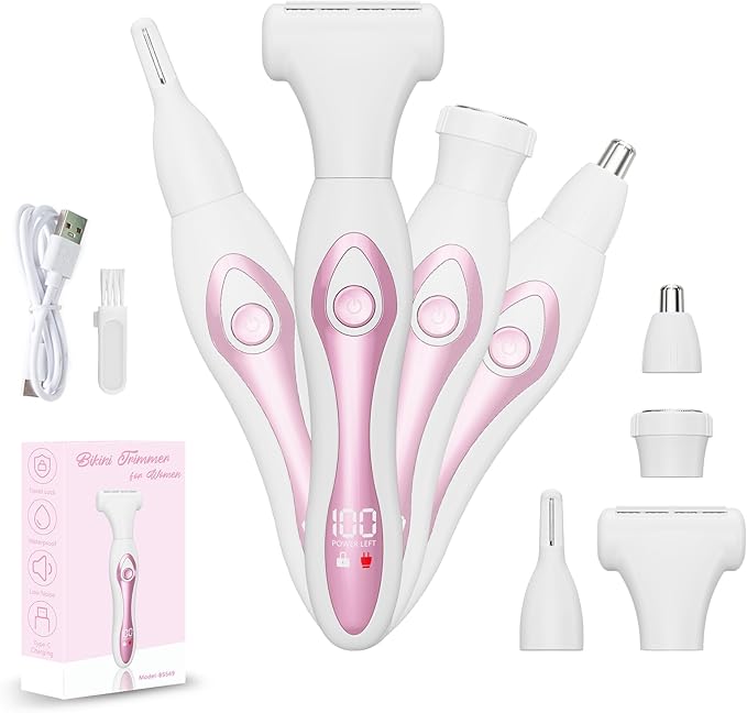 RUIM Electric Razors for Women, 4-in-1 Painless Bikini Trimmers with LED Display, Rechargeable Wet/Dry Body Razors for Arms, Legs, Pubic Hair, Face-BrightBean Baby