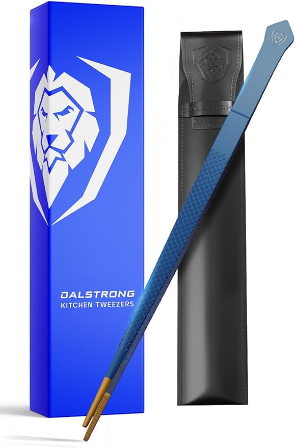 Dalstrong Chef Tweezers Professional Kitchen Tongs-10 high-precision Tweezer Tongs for Cooking - Stainless Steel Blue w/vTitanium Coating-BBQ, Plating, Multi-use