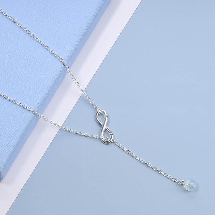 Boho Crystal Infinity Necklace Gold Y Necklace Minimalist Crystal Y Lariat Necklace Chain Jewelry for Women and Girls-BrightBean Baby