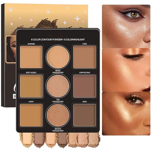 Professional Light Medium Brown Contour Highlight Palette,Multiple Full Coverage Makeup Palet for Correcting, Easy Blending, Long-lasting formula, Sculpt & Highlighting,Matte and Shimmer Finish-9A-BrightBean Baby