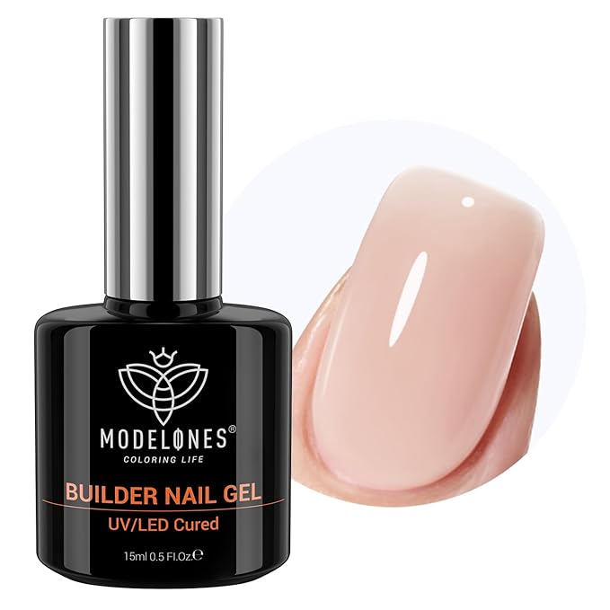 modelones 8-in-One Builder Nail Gel, Neutral Nude Builder for Thickening, LED Lamp Cured Hard Strengthener Extension Color Base Rhinestone Glue Gel Polish in a Bottle for DIY Home Salon-BrightBean Baby