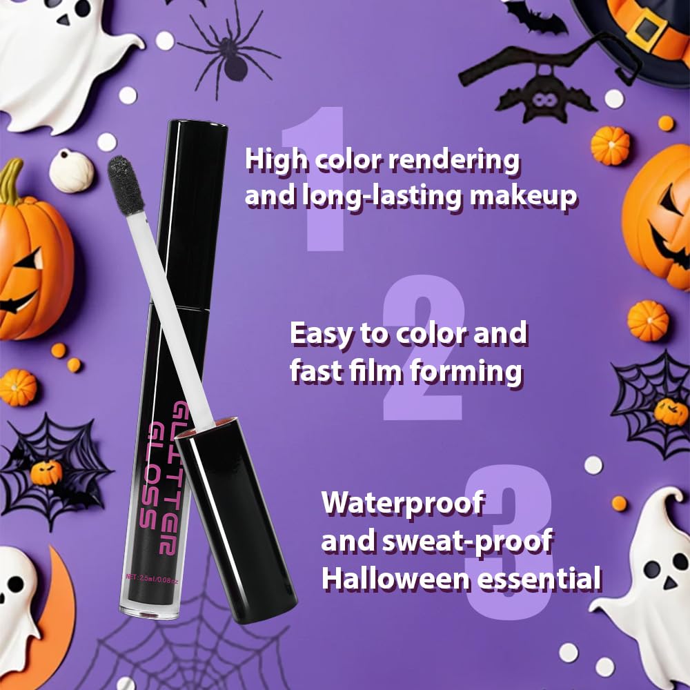 Gray Black Metallic Lipstick for Women,Glitter Sparkling Liquid Lipstick,Long Lasting Waterproof Lightweight Comfortable Non-Drying Bold Dark Lip Gloss for Gothic Stage Makeup,Vegan-BrightBean Baby