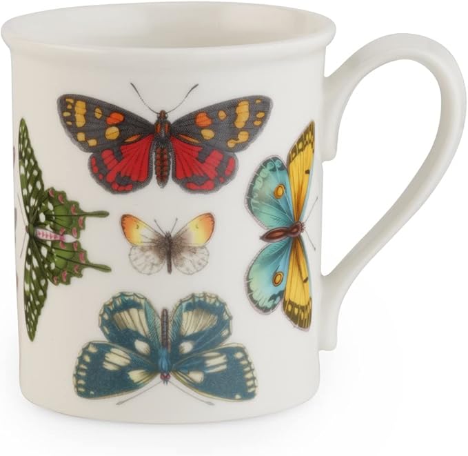 Spode Botanic Garden Harmony 14 oz Tankard Mug, Assorted Butterflies - Fine Earthenware Coffee & Tea Cup, Dishwasher & Microwave Safe - Nature-Inspired for Cottagecore Tableware (White)