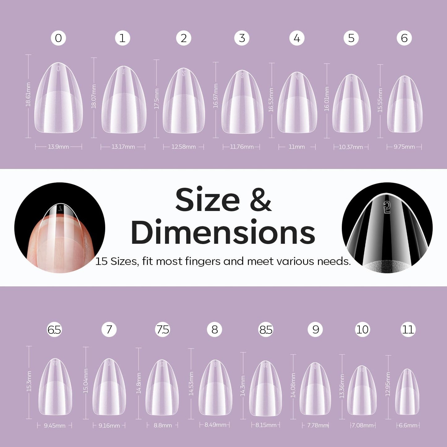 Modelones Extra Short Almond Fake Nail Tips - 510Pcs Gel Tips Pre-shaped Half Matte Full Cover Clear Acrylic Gel Kit False Press on Nails for Extension DIY Salon 15Sizes-BrightBean Baby