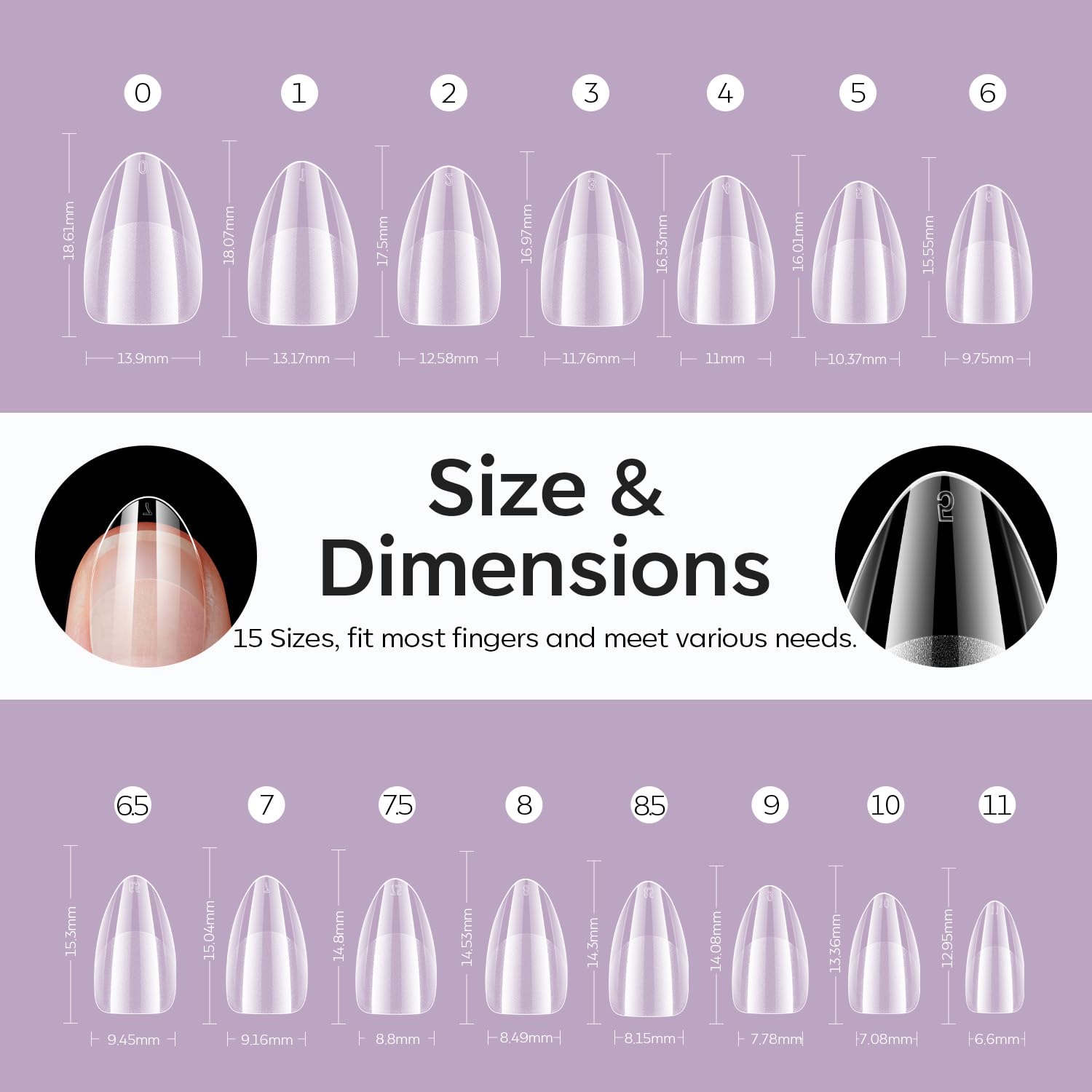 Modelones Extra Short Almond Fake Nail Tips - 510Pcs Gel Tips Pre-shaped Half Matte Full Cover Clear Acrylic Gel Kit False Press on Nails for Extension DIY Salon 15Sizes-BrightBean Baby