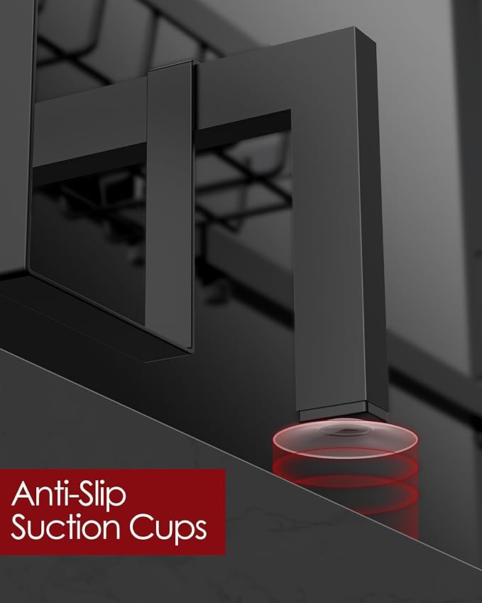 Dish Drying Rack - Over The Sink Dish Drainer Drying Rack with Utensil & Knife Holder, Hooks, Stainless Steel Kitchen Organizers and Storage Solution, 11.8" D x 31.5"~39.0''W x 30" H, Black