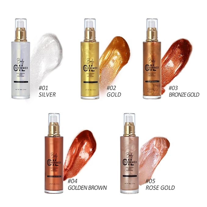 Shimmer Body Luminizer 5 Color Waterproof Smooth Face Body Glow Illuminator Non-sticky Liquid Body Highlight Illuminator for Face & Body & Leg (80 ML, 03 Bronze Gold)-BrightBean Baby