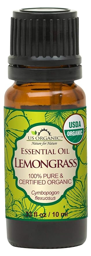 US Organic 100% Pure Lemongrass Essential Oil, USDA Certified Organic, Extracted by Steam Distillation Method, for Hair, Nail Polish Remover, Bees Attraction, and More. 10 ml-BrightBean Baby