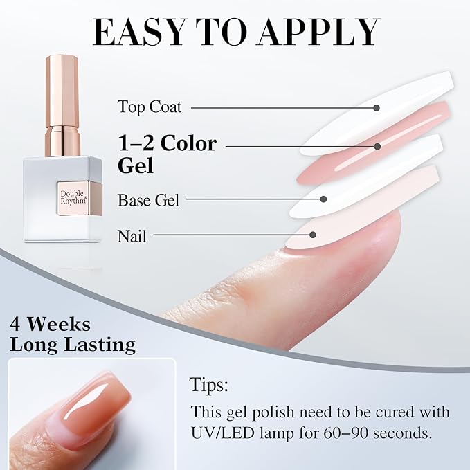 Double Rhythm Translucent Gel Polish Sheer Neutral Natural Light Milky Same Color Same Bottle 15ML Jelly Nail Polish Nail Art DIY at Home (Milky White-A1367)-BrightBean Baby