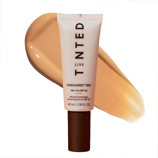 Live Tinted Hueguard Skin Tint SPF 50 - Tinted Mineral Sunscreen with Light-Medium Buildable Coverage With a Hydrating and Radiant Finish - Water and Sweat Resistant, 1.35 fl oz - Shade 08-BrightBean Baby