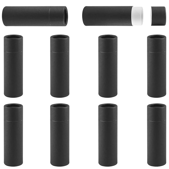 10 Pcs 25g Paperboard Lip Balm Tubes Refillable Krafts Paper Lipstick Tube Round Cardboard Empty Lip Gloss Container Holder Tubes for DIY Chapstick Salve Cosmetic Lotion Solid Perfume - Black-BrightBean Baby