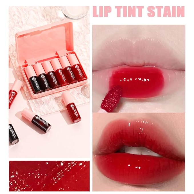 6 Colors Lip Tint Stain Set, Korean Velvet Watery Lip Stain Moisturizing Mini Liquid Lipstick, Multi-use Lip and Cheek Tint, Long lasting Non-Stick Cup Waterproof, Lip Color Makeup-BrightBean Baby