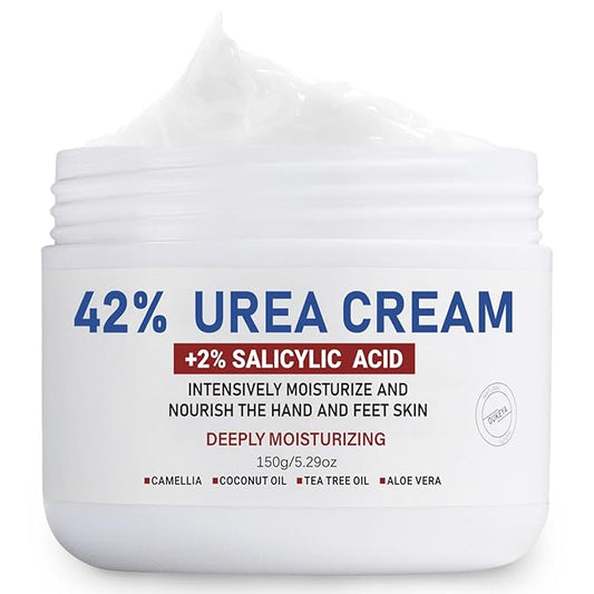 OUKEYA Urea Cream 42% plus Salicylic Acid 2% Net 5.29 Oz for Dry Cracked Feet,Heels,Knees,Elbows,Hands Repair Treatment Moisturizes and Removes Corns,Calluses,Dead Skin,and Softens Toenails-BrightBean Baby