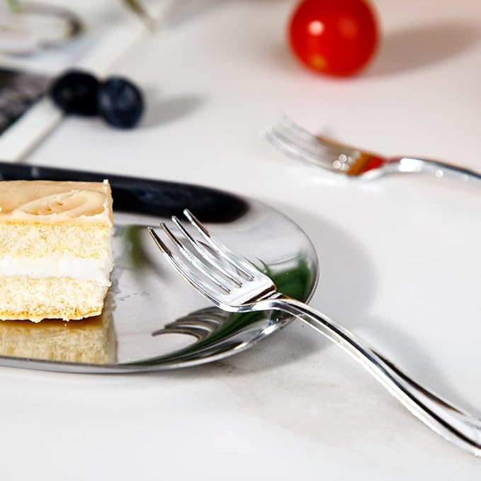 WDF 300 Pieces Silver Plastic Mini Forks 4 Inches Silver Plastic Forks Heavy Duty Plastic Tasting Forks Perfect for Christmas Small Appetizers and Desserts