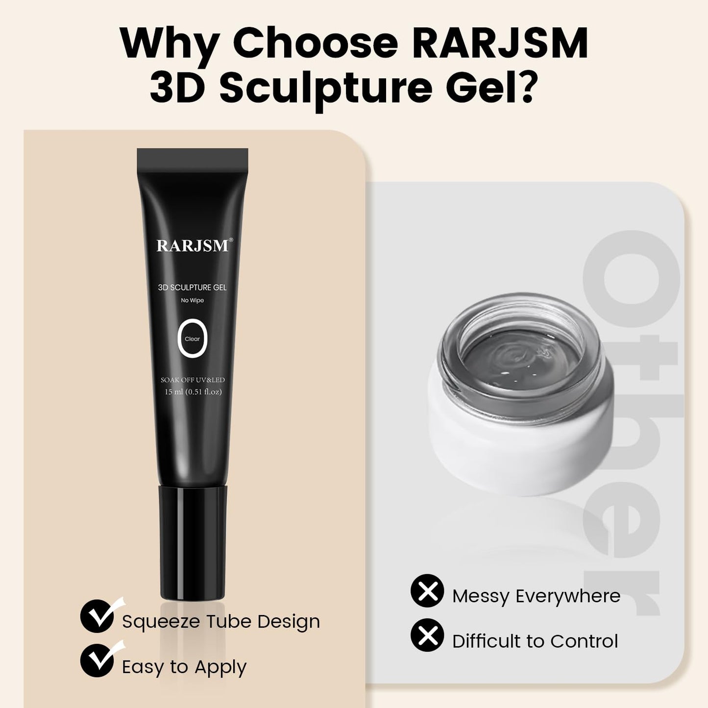 RARJSM 3D Sculpting Gel for Nail Art Designs DIY NailCharms Rhinestone Glue 3D Nail Craving GelPolish Clear Painting Drawing Sculpture Gel UV LED Curing Requires NailDecoration Manicure Design-BrightBean Baby