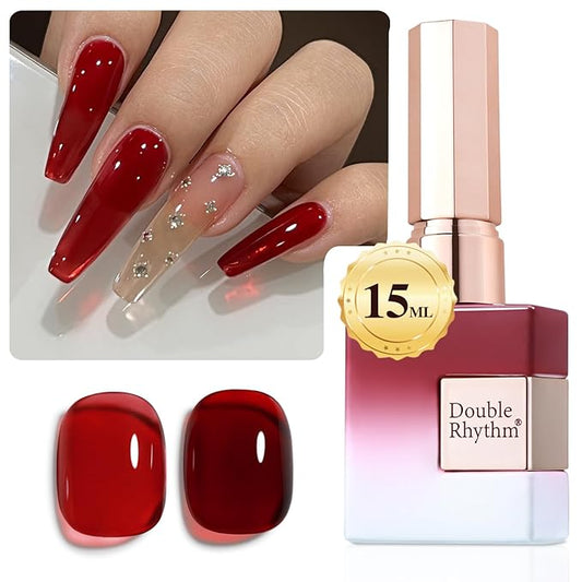 Double Rhythm 0.5Oz Jelly Gel Polish Translucent Sheer Neutral Natural Light Milky Same Color Same Bottle 15ML Nail Art DIY at Home (Blood Red-A1371)-BrightBean Baby
