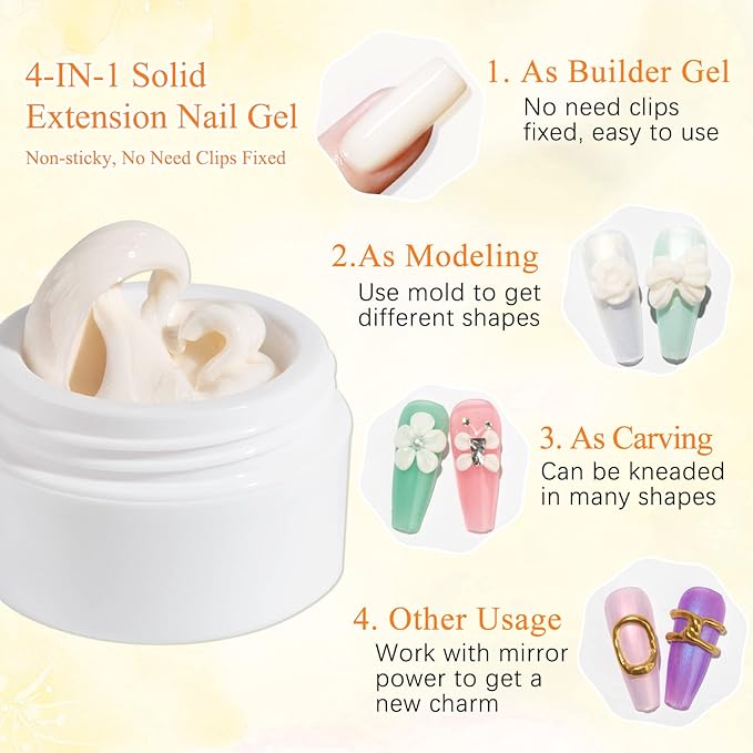 MIZHSE Solid Builder Gel, Milky White Sculpting Gel for Nail, Non-Sticky Hand 3D Nail Art Building Carving Modeling Hard Nail Extension Soak Off Nail Art Salon Manicure Home 15g-BrightBean Baby