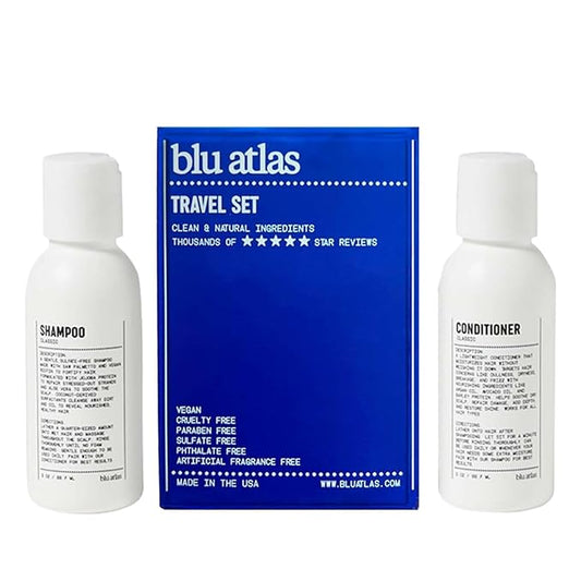 Blu Atlas Travel Size Shampoo & Conditioner Set for Men – TSA Approved, 3 oz Each – Natural, Sulfate-Free, Paraben-Free – Clean Ingredients – Classic Scent – Made in America-BrightBean Baby