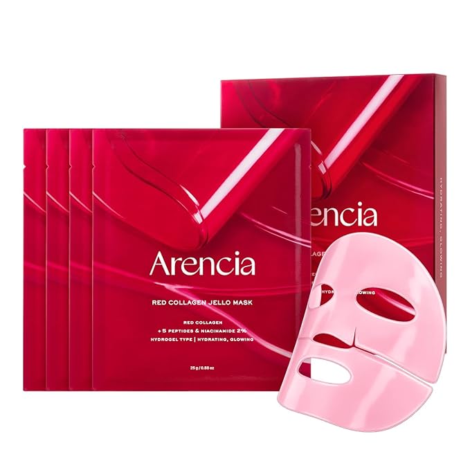 Red Collagen Jello Mask, Plump & Hydrating x 4ea, Overnight Hydrogel Mask for Dry, Mature Skin, Packed with Collagen, 5 Peptides, 2% Niacinamide-BrightBean Baby
