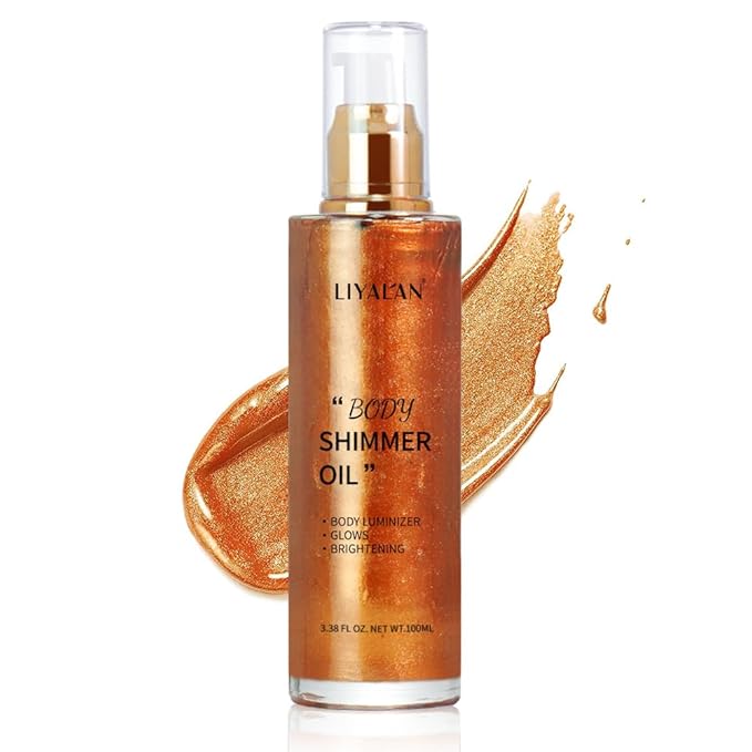 Liyalan Shimmer Body Oil Bronze Gold 5 Color Bronze 3.38 Fl Oz Face Glow Pearl Highlighter Illuminator body Makeup Shine Glitter Gold Liquid Taning-BrightBean Baby
