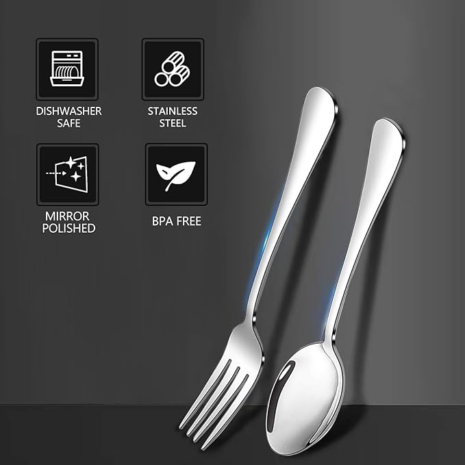 SANTUO Forks and Spoons Set, 10PCS 7.3" Salad Forks and 10PCS 7.3" Soup Spoons, Stainless Steel Silverware set of 20, Mirror Polished & Dishwasher Safe