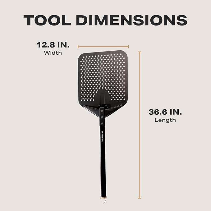 CURRENT® Perforated Pizza Peel, Lightweight Aluminum Pizza Paddle Turner with Heat-Resistant Handle, Ultra-Thin Edge for Easy Transfers, Minimizes Sticking, Ideal for Outdoor Pizza Ovens